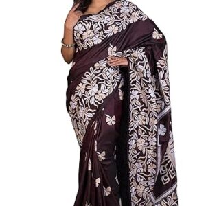 Bengal Looms India - Pure Silk Hand Embroidery Kantha Stitch Saree