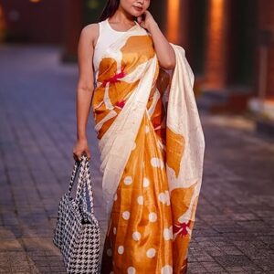 EthnicJunction Womne's Art Silk Printed and Polka Dot Saree With Blouse Piece