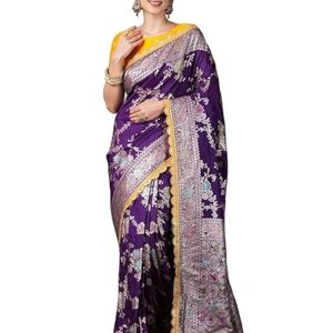 SIRIL Women's Kanjivaram Silk Saree Pure Silk Banarasi Saree With Unstitched Blouse Piece